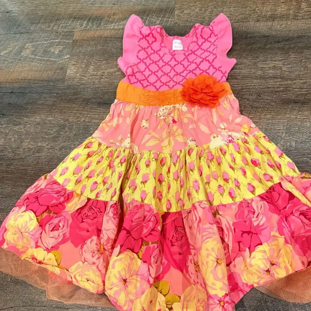 Giggle Moon Girls Ruffle Sleeve Floral Tiered Twirl Dress, Size 5